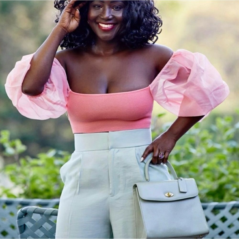 ZARA Top Pink Organza Sleeve Shirt Combination Crop Top Size M • NEW WITH TAGS • - Picture 6 of 15